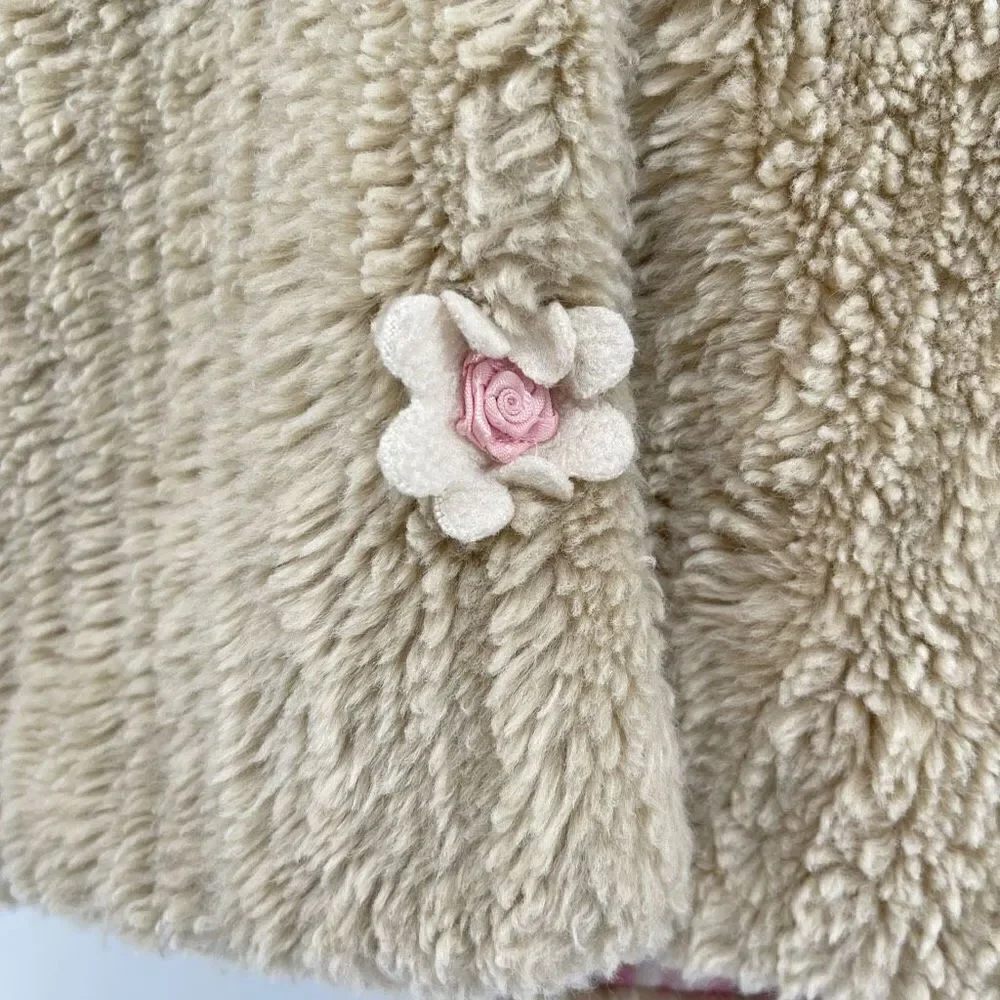 Corky & Company Toddler Girl’s Tan Plush Faux Fur Snap Front Hooded Coat 4T